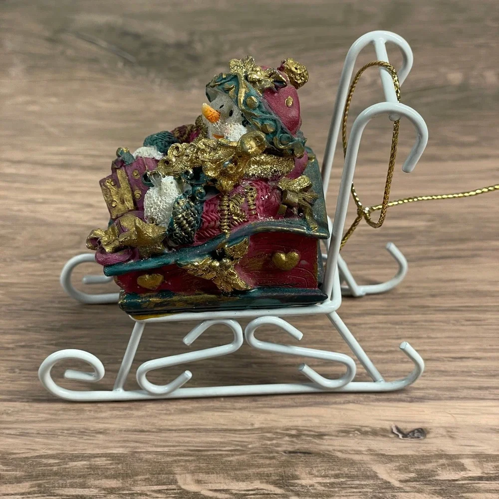 Christmas Tree Ornaments Set of 2 Melting Snowman and Sleigh Festive Decoration‎